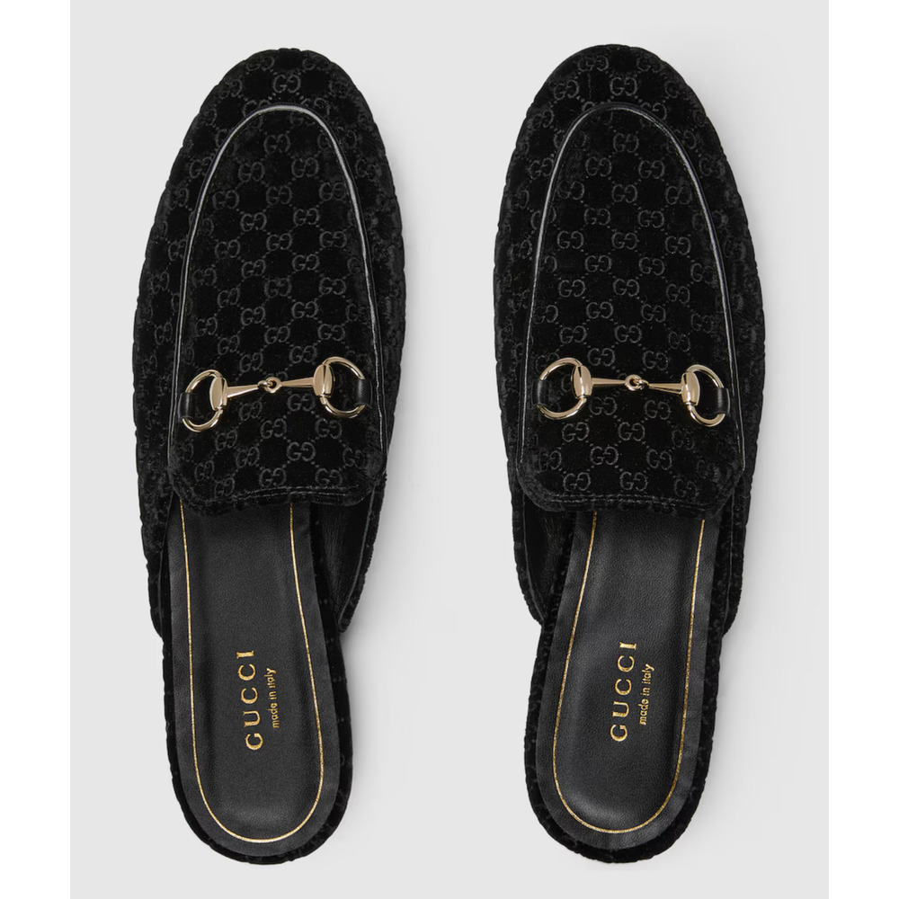 Gucci Princetown Velvet GG Logo Black Backless Slide Loafer Mule Slipper Flat 41 - Picture 11 of 16
